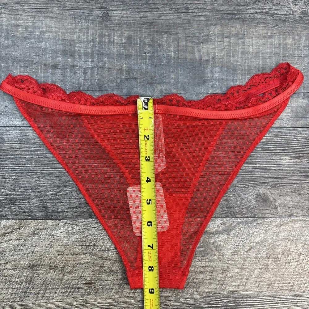 Free People‎ Intimately Mid Week Bikini Underwear Mesh Dotted Fiery Red Sz Small
